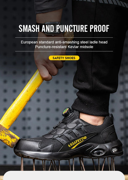 Men Rotating Button Safety Shoes, Steel Toe Work Sneakers, Indestructible Shoes, Puncture-Proof Work Boots, Air Cushion Safety Shoes