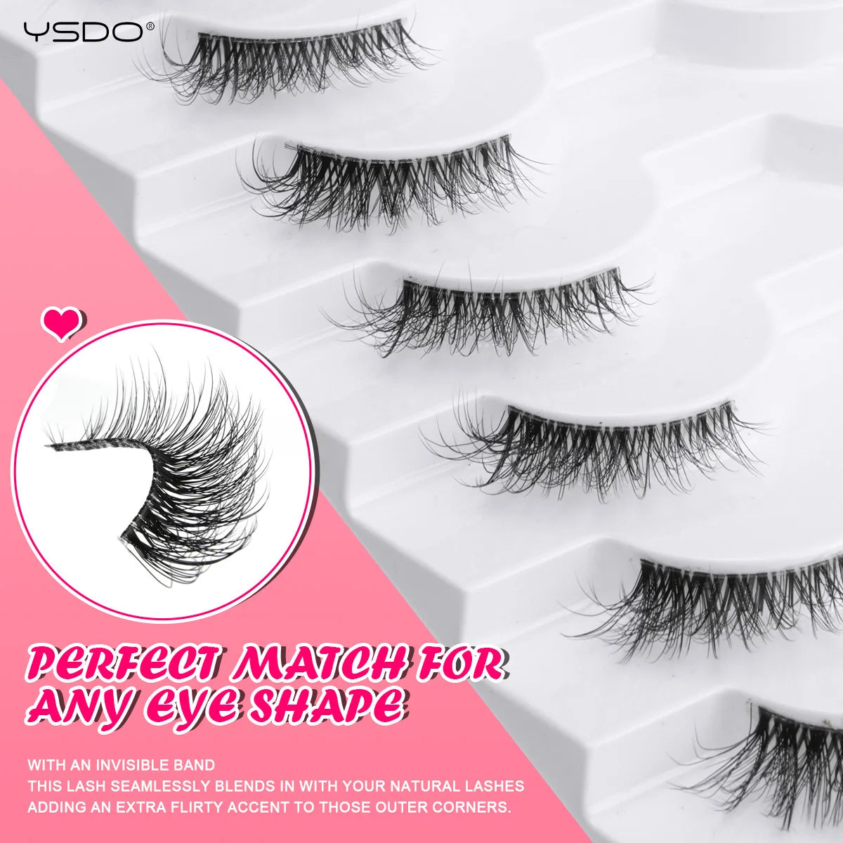 YSDO 5/10 Pairs Half Lashes Cat Eyelashes Soft Natural Clear Band False Lashes Natural Wispy Faux 3d Mink Eyelashes Makeup Tools