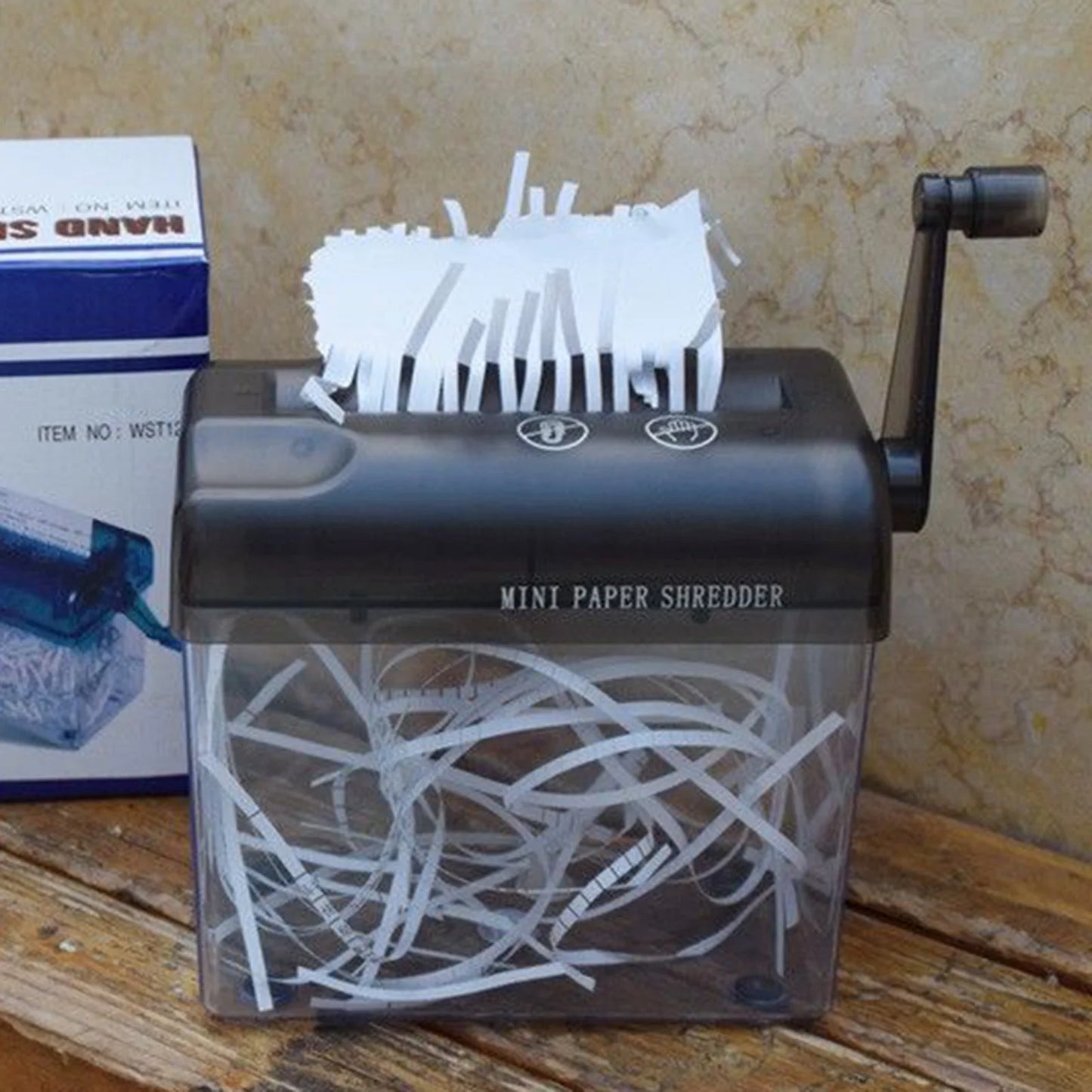 Portable Manual Paper Shredder Easy to Use with Transparent Plastic Window Bin Suitable for Home Office Shelf