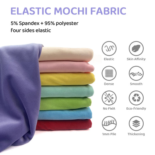 40 Colors 50x50cm Stretch Mochi Smooth Minky Fabric, 95% Polyester 5% Spandex, Four-Way Stretch Plush Fabric for DIY Sewing Toys
