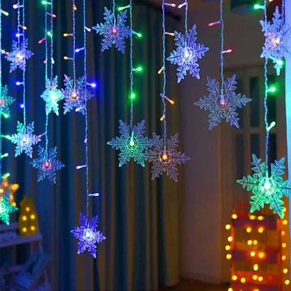 3.2M Christmas Snowflake Curtain String Lights, Indoor Christmas Light, Wedding Home Party New Year LED Xmas Lamps, Eave Decoration