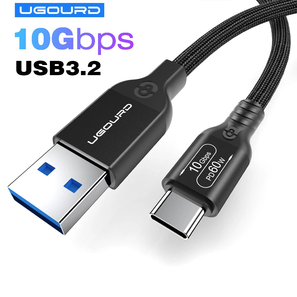 USB3.2 USB3.1 Gen2, 10Gbps Cable, USB-A to USB Type C Cable, 3A 60W Fast Charging, 10G Data Transfer Cord, USB-C for SSD Hard Disk