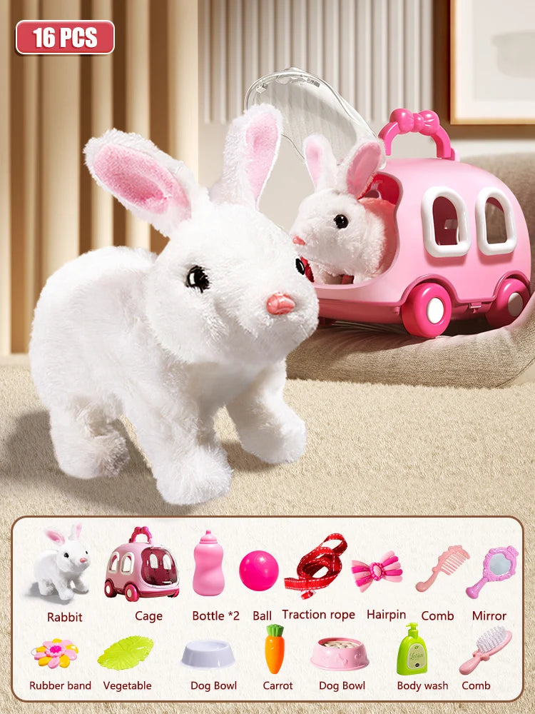 Interactive Dancing Walking Rabbit Toy, Plush Bunny Electronic Pet for Kids, Animated Moving Animal Gift for Boys Girls Birthday