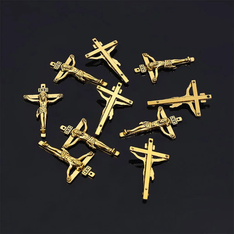 10 Pieces/Catholic Rosary Gold Plated Connector Necklace Bracelet Connector, Many Jesus Christ Statue Necklace Bracelet Triangle