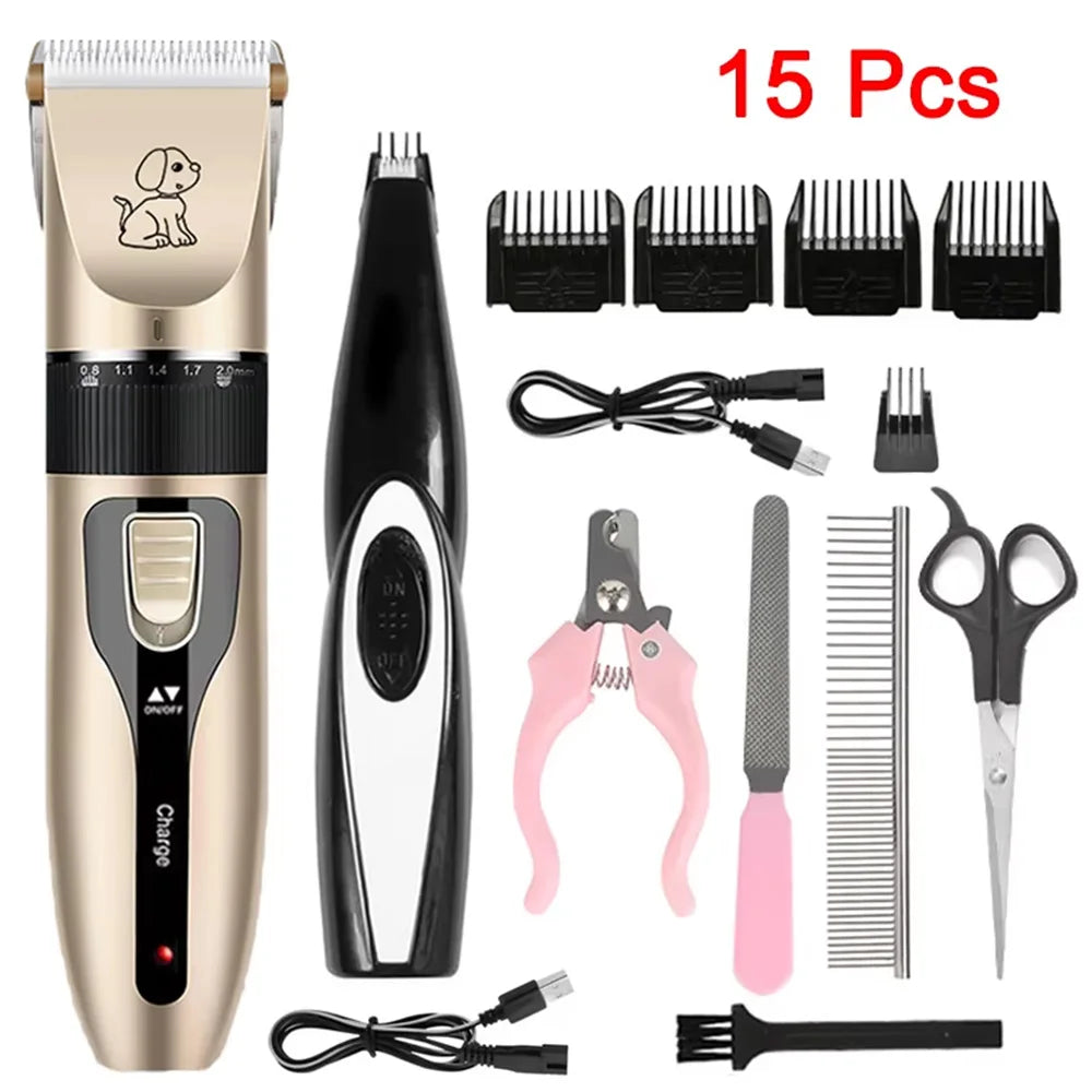 Electrical Pet Clipper Professional Grooming Kit Rechargeable Pet Hair Trimmer Shaver Set Animals Hair Cutting Machine Low-Noise