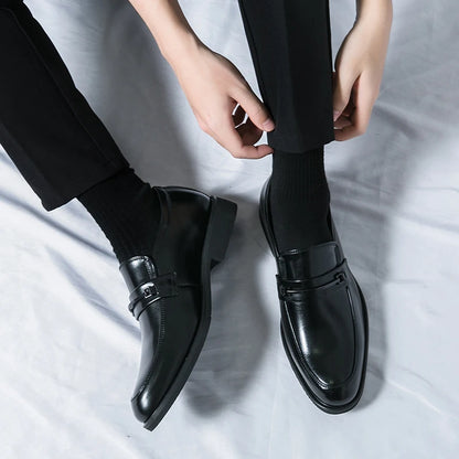 Men's Formal Leather Shoes Classic Style Slip-On Loafers Round Toe Breathable Non-Slip Business Dress Wedding Office Casual Shoes