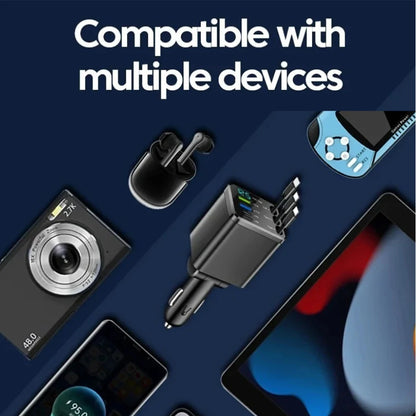 KEBIDUMEI 180W Car Charger PD30W USB 3.1A Phone Charger Digital Display Fast Charging Retractable Cable Adapter Car Accessories