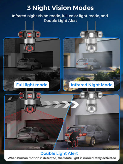 12MP Outdoor WiFi Camera, 6K HD Triple Lens, Triple Screens PTZ IP Security Camera, Human Auto Tracking, Waterproof CCTV Cam ICSEE
