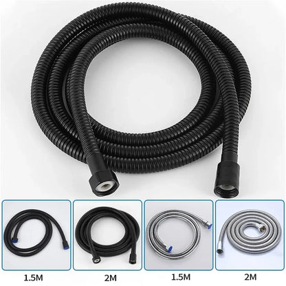 1.5/2M Black/Silver SUS 304 Flexible Shower Hose Long Bathroom Shower Pipe Extension Water Pipe Pull Pipe Bathroom Accessories