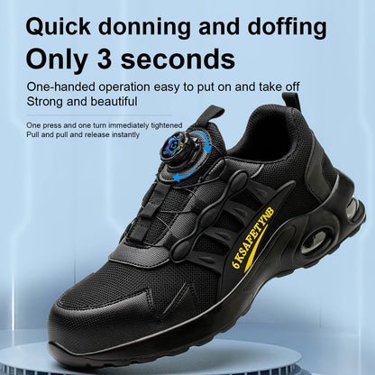 Men Rotating Button Safety Shoes, Steel Toe Work Sneakers, Indestructible Shoes, Puncture-Proof Work Boots, Air Cushion Safety Shoes