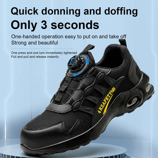 Men Rotating Button Safety Shoes, Steel Toe Work Sneakers, Indestructible Shoes, Puncture-Proof Work Boots, Air Cushion Safety Shoes
