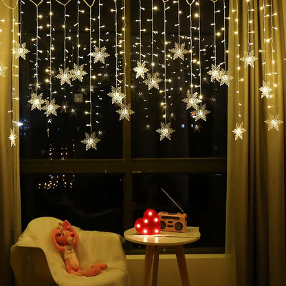 3.2M Christmas Snowflake Curtain String Lights, Indoor Christmas Light, Wedding Home Party New Year LED Xmas Lamps, Eave Decoration