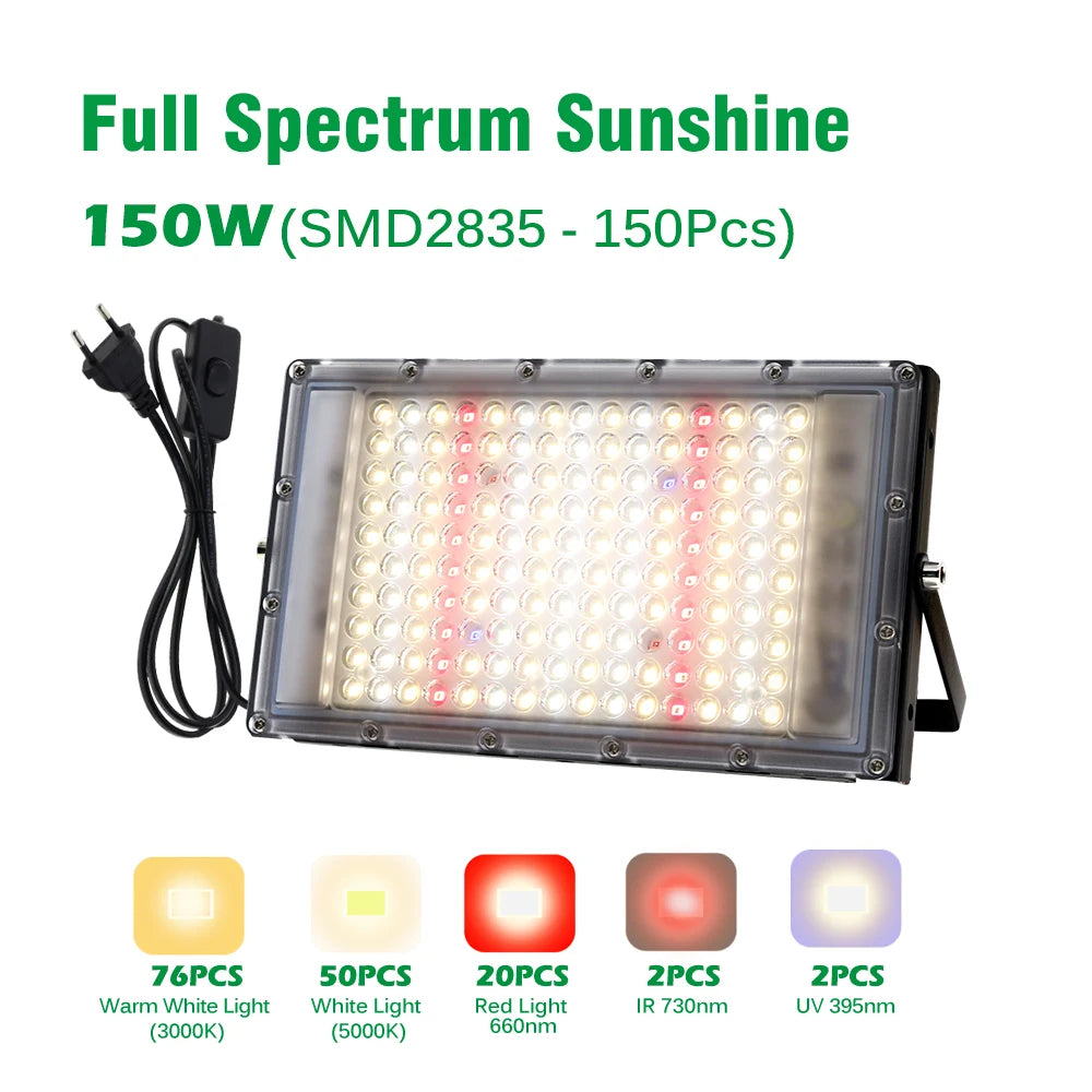 AC220V LED Plant Grow Light 50W/100W Phyto Lamp Full Spectrum Growing Lights with Bracket Adjustable Tripod for Seeds Veg Flower