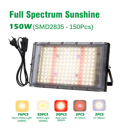 AC220V LED Plant Grow Light 50W/100W Phyto Lamp Full Spectrum Growing Lights with Bracket Adjustable Tripod for Seeds Veg Flower