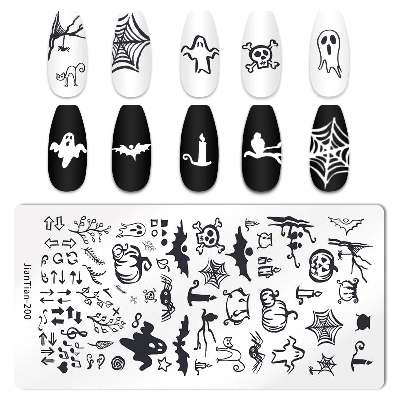 RJ Halloween Nail Stamping Plates, Beautiful zombie Festival Pattern Nail Art Image Plates, Stainless Steel Nail Art Plate Stencil