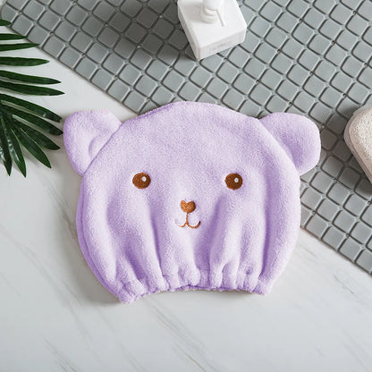 1pc Hair Drying Cap, Soft Absorbent Wrapped Cartoon Bear Design, Reusable Bathroom Essential for Women & Girls