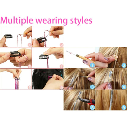 36/48Inch, Sparkle Hair Tinsel Rainbow Colored Strands, Girls Headwear, Hair Laser, False Hair Extensions, Decor Glitter