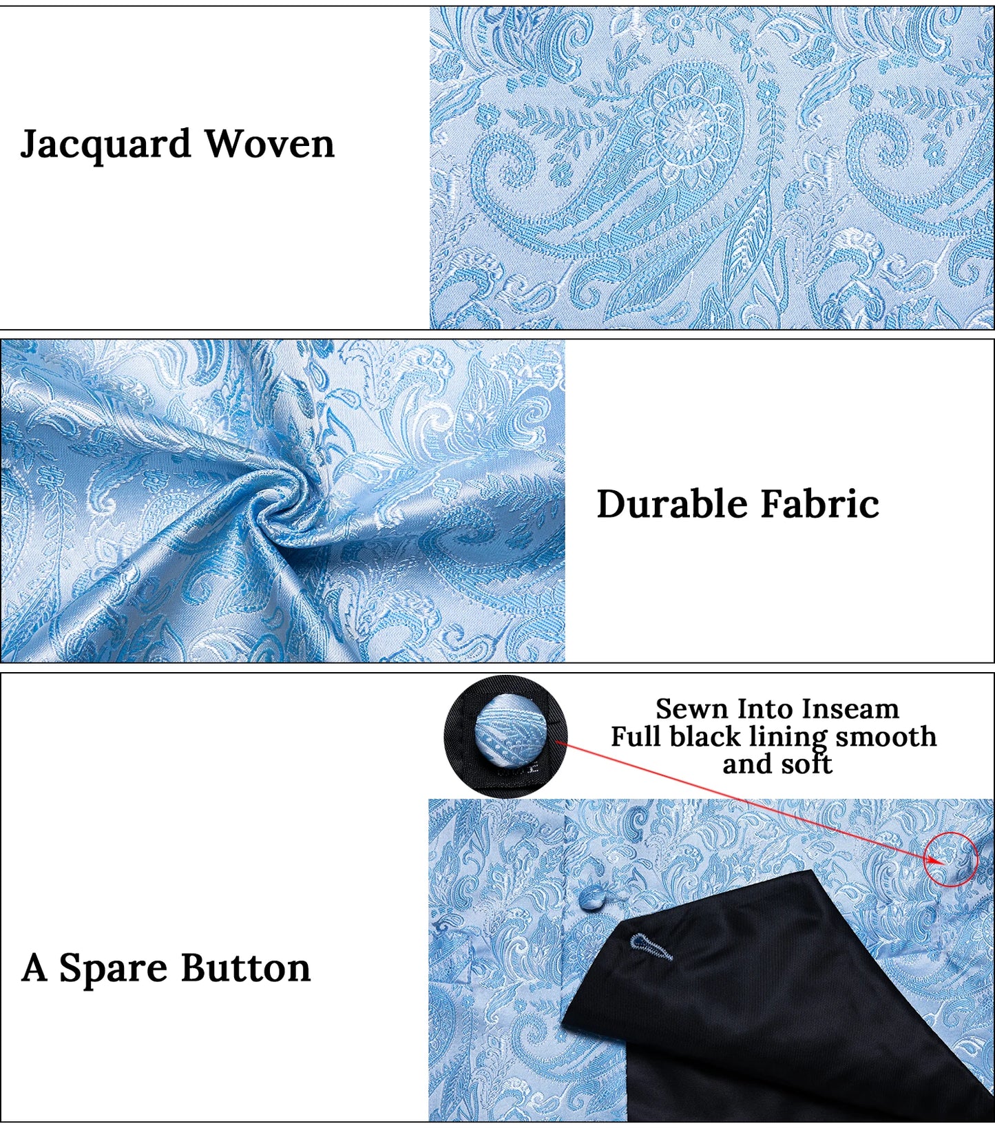 Suit Vest With Bow Tie Pocket Square Cufflinks Light Blue Black Red Paisley Luxury Wedding Prom Tuxedo Waistcoat for Men