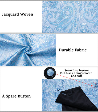 Suit Vest With Bow Tie Pocket Square Cufflinks Light Blue Black Red Paisley Luxury Wedding Prom Tuxedo Waistcoat for Men