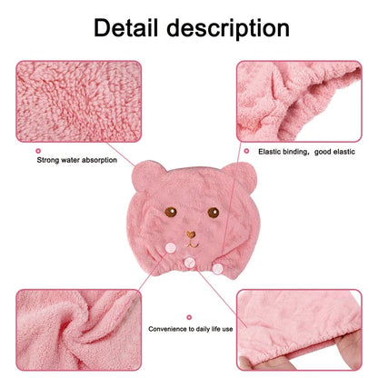 1pc Hair Drying Cap, Soft Absorbent Wrapped Cartoon Bear Design, Reusable Bathroom Essential for Women & Girls