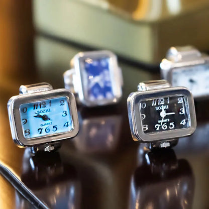 Vintage Punk Finger Watch, Mini Elastic Strap Alloy Watch, Couple Rings, Jewelry Clock, Retro Roman Quartz Watch Rings, For Women, For Men