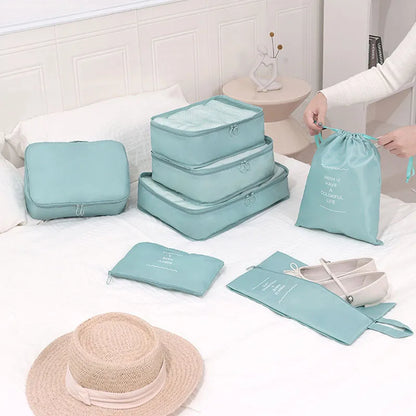 7Pcs, Travel Organizer, Storage Bags, Wardrobe Cube Suitcase Packing Cubes Set Storages, Luggage Clothes Shoe Pouch Folding