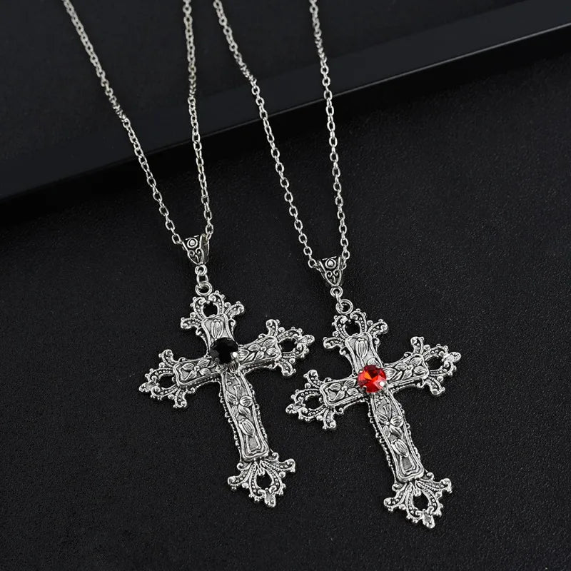 Y2K Gothic Punk Crystal Cross Pendant Necklace for Women Men, Clavicle Chain Lolita Choker Necklaces, Jewelry Gorgeous Party Gifts