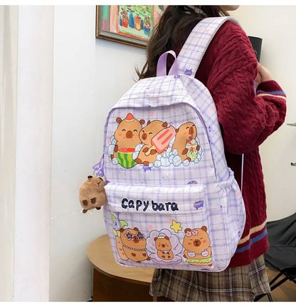 Cute Large Capacity Capybara Backpack, Cartoon Breathable Student Schoolbag, Nylon Ultra-light Book Bag, Back to school Girl