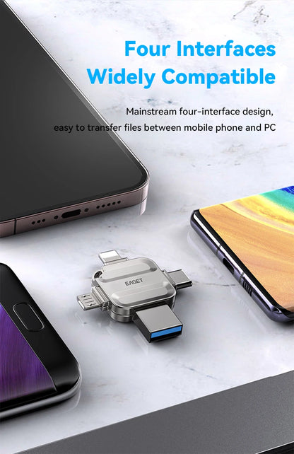 Eaget 4 in 1 Mini USB Flash Drive USB Type C Mirco B Lighting to USB 3.2 Pendrive USB Memories Stick for Phones PC Laptops