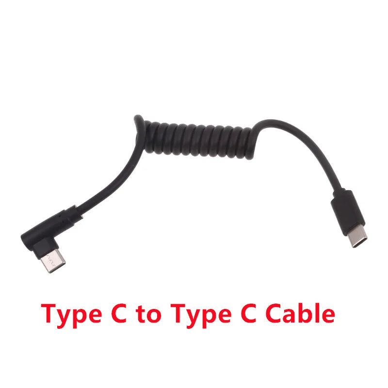60W Fast Charging USB C to USB2.0, USB A to Micro USB, Type C to Type C Coiled Cable, 90 Degree Right Angle Design Cable for Smartphone Tablet Speaker Headphone