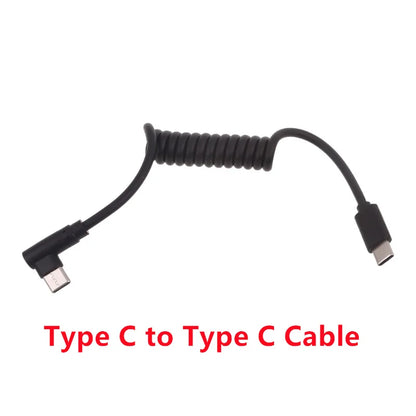 60W Fast Charging USB C to USB2.0, USB A to Micro USB, Type C to Type C Coiled Cable, 90 Degree Right Angle Design Cable for Smartphone Tablet Speaker Headphone