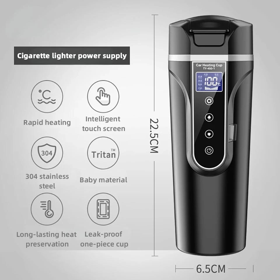 12V24V 500ML Electric Heating Car Water Cup Coffee Milk Dry Boil Protection Travel Kettle Stainless Steel Car Winter Accessories