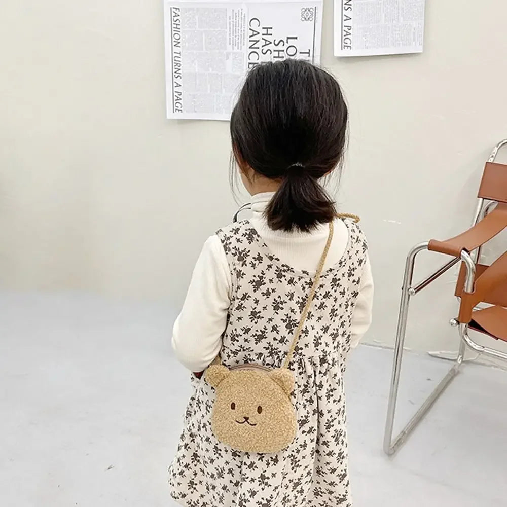 New Cartoon Bear Girls Plush Shoulder Bag Autumn Winter Cute Kids Messenger Bag