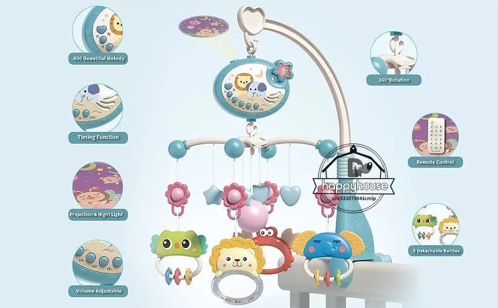 Baby Crib Mobile with Lights Music Projection for Infants 0-6 Months Remote Control Crib Toys for Newborn Baby Mobile for Crib