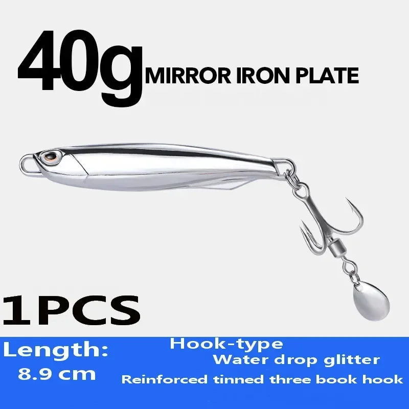 1Pc, Electroplated Lron Plate Rod Metal Fishing Bait, 60g 40g 30g 20g, Portable Fishing Lure, Sharp Hoops Tip, Spinning Tackle Tool