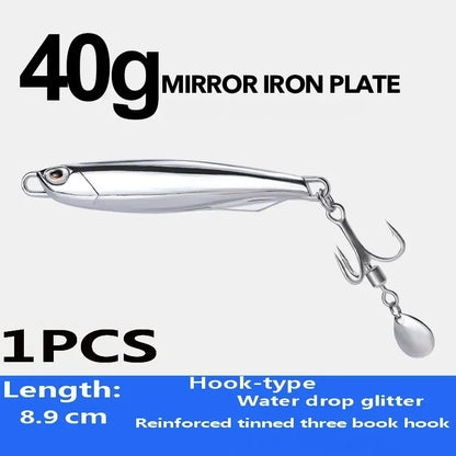 1Pc, Electroplated Lron Plate Rod Metal Fishing Bait, 60g 40g 30g 20g, Portable Fishing Lure, Sharp Hoops Tip, Spinning Tackle Tool