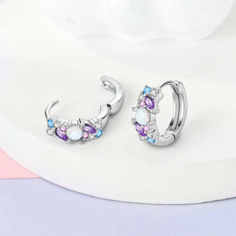 925 Sterling Silver Colored Zirconium Stars Hoop Earrings For Women Jewelry, Anniversary WeddingMaking Jewelry Gift