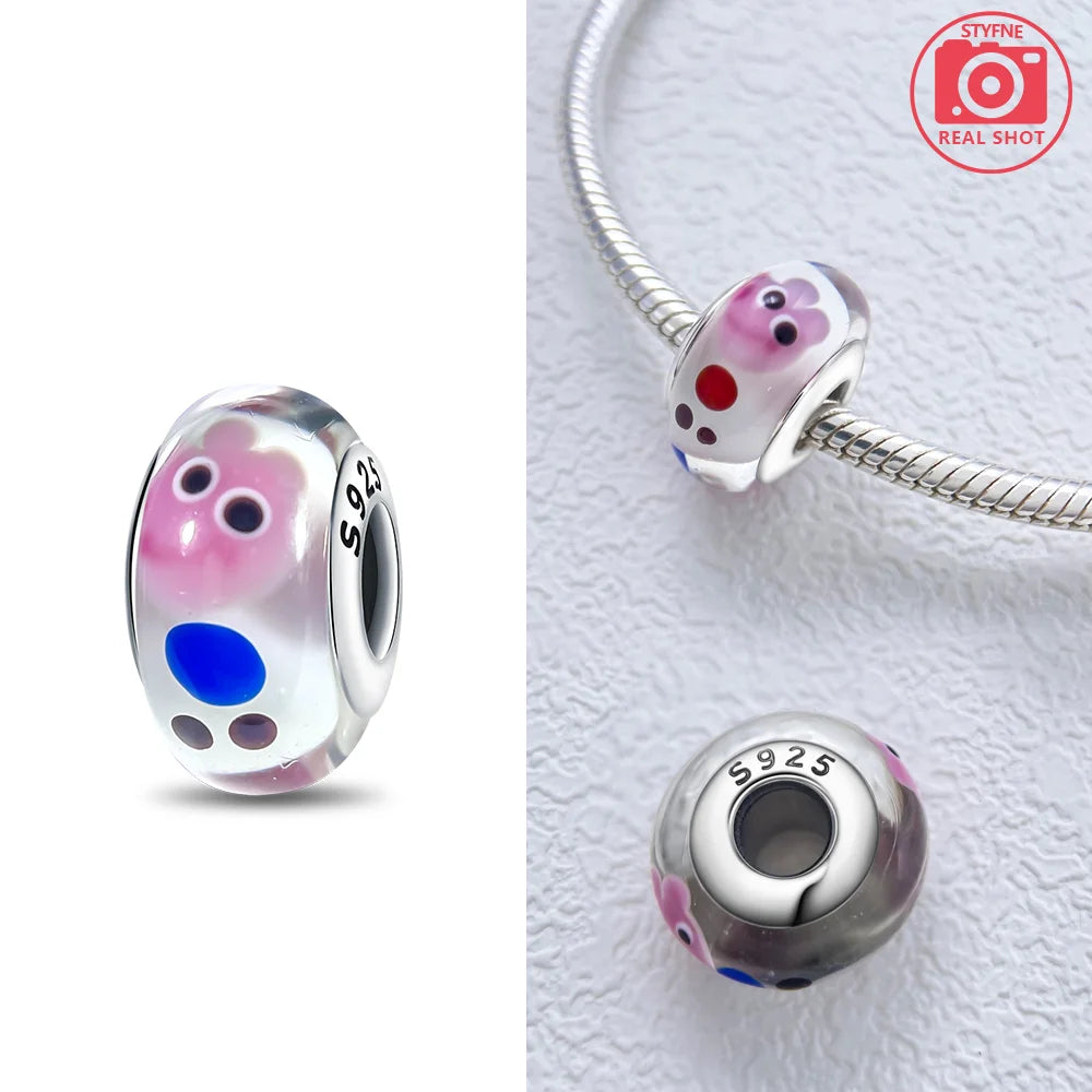 Original 925 Silver Charms Flower Blue Star Green Turtle Glass Beads Fit Bracelet Women DIY Gift Murano Jewelry Accessories