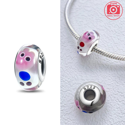 Original 925 Silver Charms Flower Blue Star Green Turtle Glass Beads Fit Bracelet Women DIY Gift Murano Jewelry Accessories