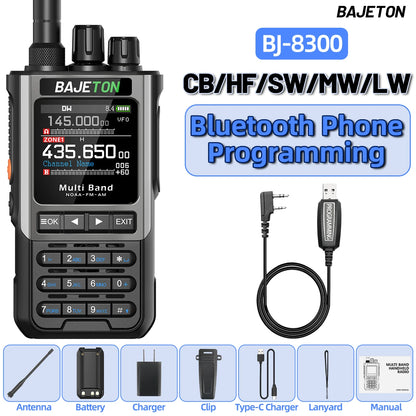 BAJETON BJ-8300 Walkie Talkie 10W Tri Power SW MW LW AM SSB CB Receive Wireless Bluetooth Phone Programming NOAA Two Way Radio