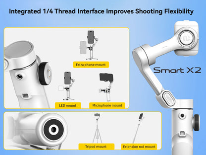 AOCHUAN Smart X2 Handheld Gimbal 3-Axis Stabilizer Built-in 20cm Extension Rod LED Display Phone Holder for iPhone Smartphone