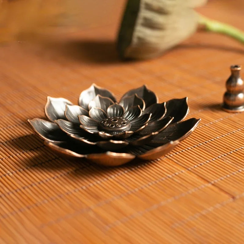 2 in 1 Alloy Incense Burner, Metal sandalwood Incense Sticks Holder, Buddhism Zen Lotus Sticks Incense Censer, Nasturtium Ashtray