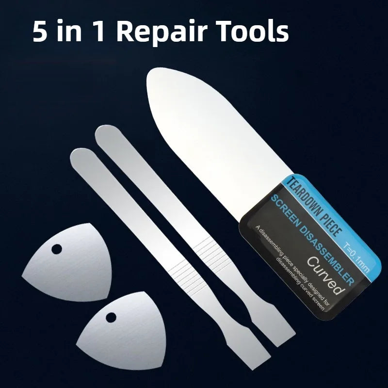 5-in-1 Professional Stainless Steel Curved Screen Pry Tools for iPhone, iPad, Tablet, and Laptop Repair - Metal Spudger Disassembly Kit