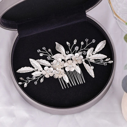 Crystal Pearl Hair Comb Clip Pin Alloy Leaf Hair Comb Handmade Headband Tiara For Women Bride Wedding Hair Accessories Jewelry