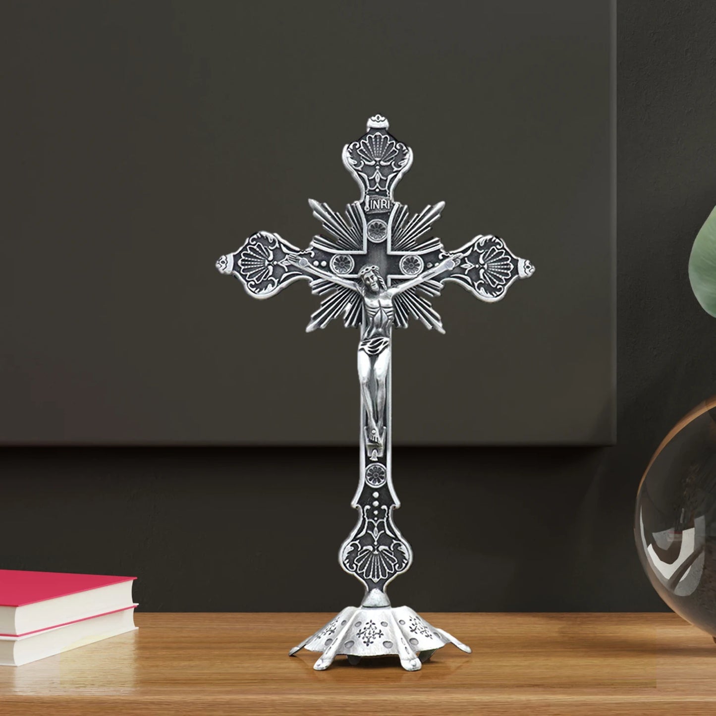 Jesus Crucifix Sculpture, Jesus Cross Statue Catholic Figurine Standing Crucifix for Home Altar, Living Room, Table, Bedroom