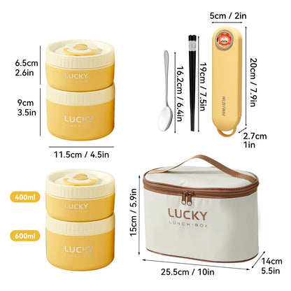 WORTHBUY Portable Insulated Lunch Box 304 Stainless Steel Bento Box With Cutlery&Thermal Bag Microwave Leak-proof Food Container