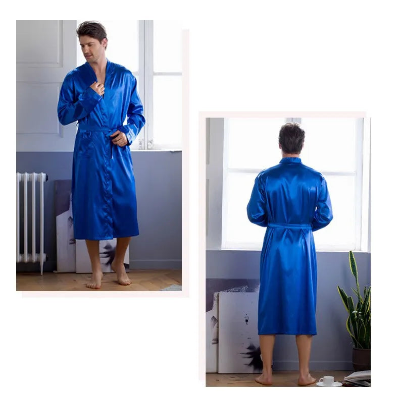 Plus Size 3XL, Men Long Bathrobe Sleepwear, Black Bridegroom Wedding Robe, Spring Summer Sleepwear, Nightwear, Loose Satin Home Wear