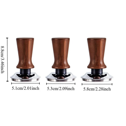 51/53/58MM Coffee Tamper Self-Rebounding Spring Design Coffee Leveler Wood Handle Flat/Threaded Bottom Coffee Powder Press