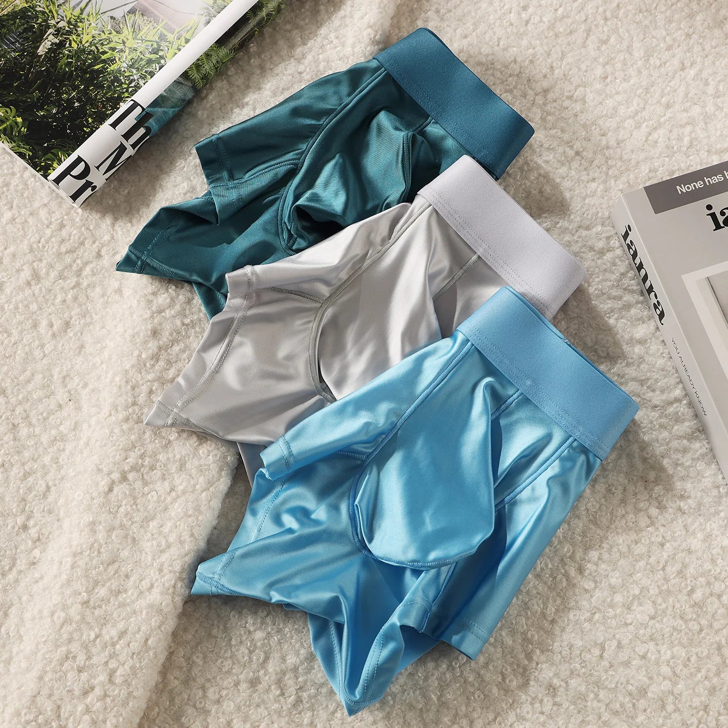 Men's Underwear Boxer Shorts, Solid Slim Nylon Panties, Cueca Middle Waist JJ Pouch Underpants, Male Boxers, Ropa, Plus Size M-XXL