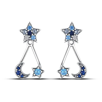 925 Sterling Silver Moon Universe Starry Sky Series Charm Earrings Women Blue Shiny Zircon Daily Wear Jewelry